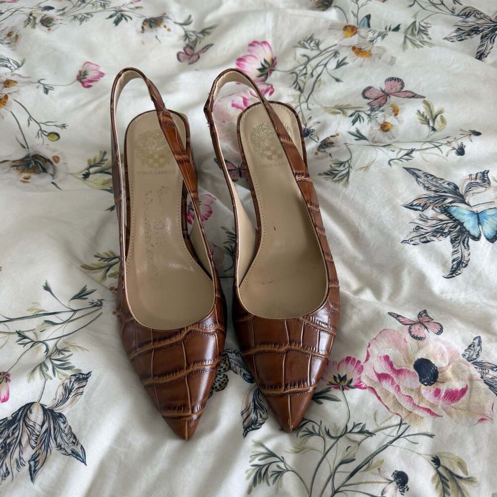 Vince Camuto Hamden Slingback Pointed Toe Pump Croco Embossed Leather